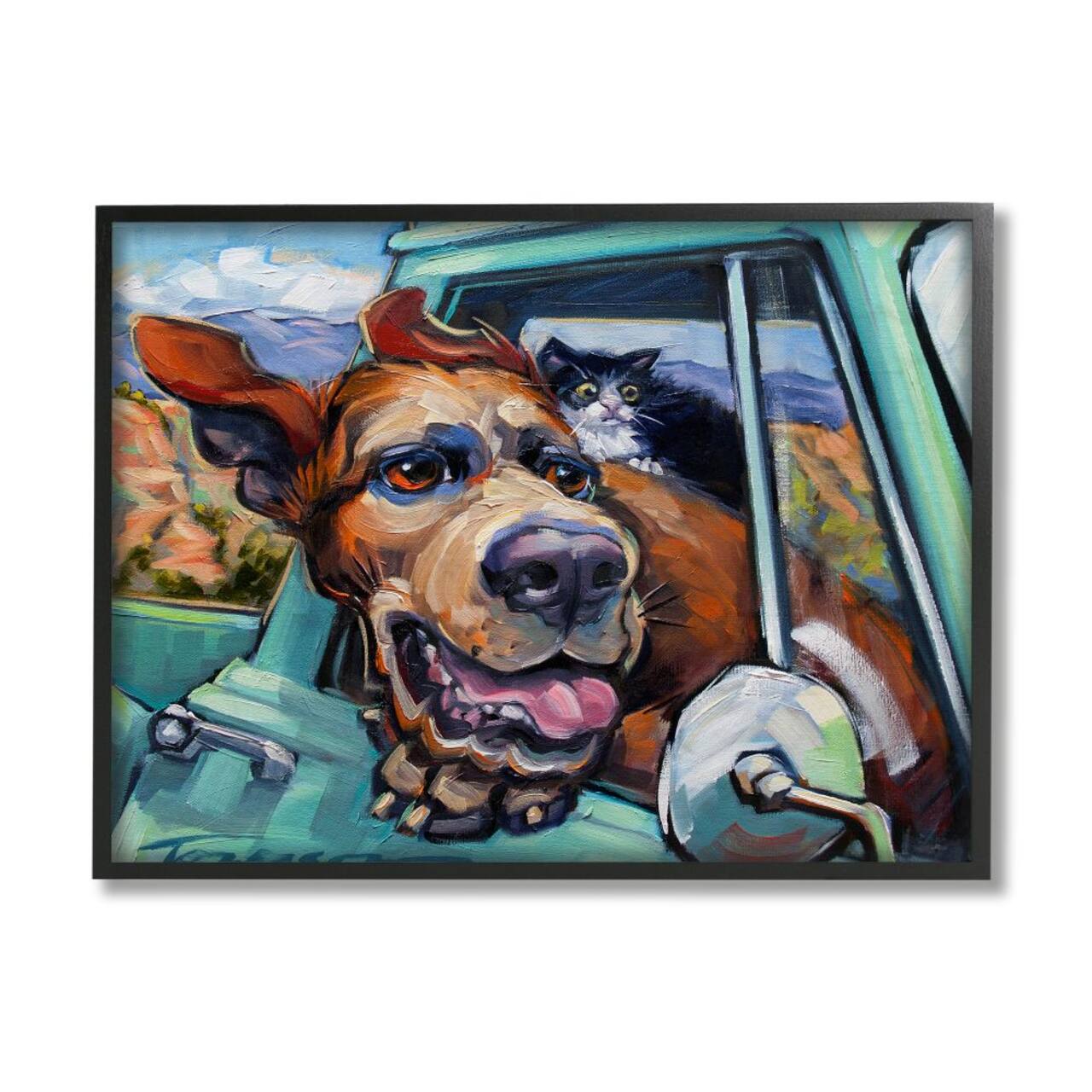 Stupell Industries Cat and Dog in Truck Window Wild Ride in Black Frame Wall Art